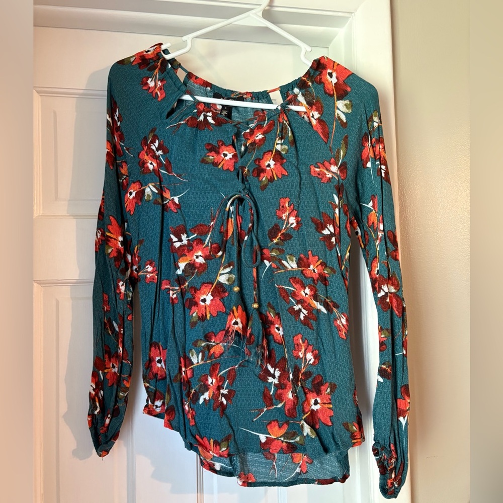 Jessica Simpson Teal and Red Floral Blouse